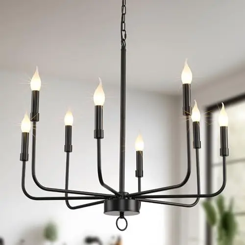 Produktbild: Ganeed Kronleuchter Deckenleuchte Retro Kücheninsel Hängende Pendelleuchte 71 cm Schwarz 8 Lichter