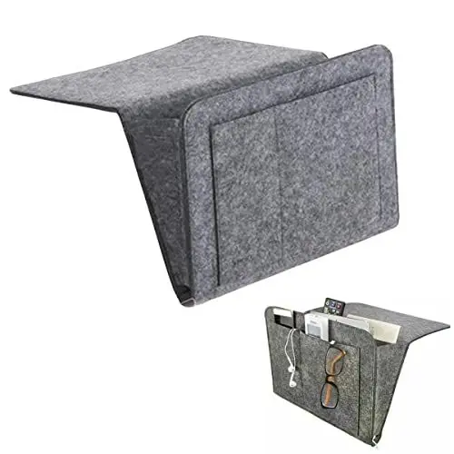 Produktbild: GangGangBAO Bett Organizer, Filz Betttasche Hochbett Hängetasche Aufbewahrungstasche Bett Tasche Sofa Bedside Storage Organizer für Buch Zeitschriften Handy Fernbedienung (dark gray)