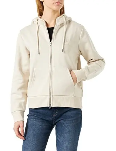 Produktbild: GANT Damen REG Shield Zip Hoodie Tonal Logo KAPUZENPULLOVERJACKE, Putty, M