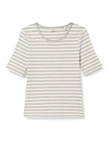 Produktbild: GANT Damen Slim Striped 1X1 Ribbed SS T-Shirt, Light Grey Melange, XXL