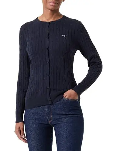 Produktbild: GANT Damen Stretch Cotton Cable Cardigan Strickjacke, Evening Blue, XL