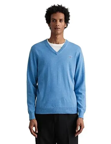Produktbild: GANT Herren Classic Cotton V-Neck Pullover, Blue Melange, L