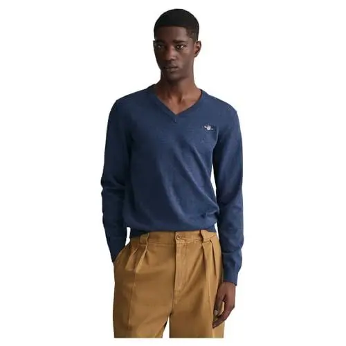 Produktbild: Gant Herren Classic Cotton V-Neck Pullover, Dark JEANSBLUE Melange, X-Large