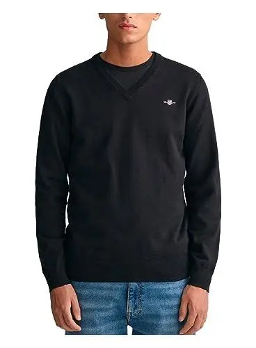 Produktbild: GANT Herren Classic Cotton V-neck Pullover, Schwarz, S EU