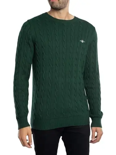Produktbild: GANT Herren Cotton Cable C-Neck Pullover, Tartan Green, L