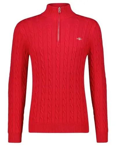 Produktbild: GANT Herren Cotton Cable Half Zip Pullover, Ruby RED, Small