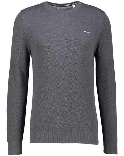 Produktbild: GANT Herren Cotton Pique C-Neck Pullover, Antracit Melange Grau, Large