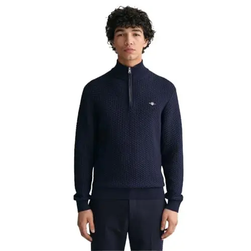 Produktbild: GANT Herren Cotton Texture Halfzip Pullover, Evening Blue, L EU