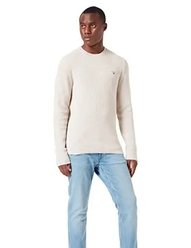 Produktbild: GANT Herren D1. Rib Texture C-Neck Pullover, Light BEIGE Melange, 4XL