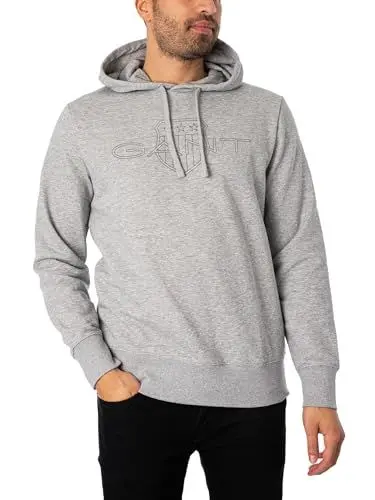 Produktbild: GANT Herren Logo Hoodie Kapuzenpullover, Grey Melange, XXXXL