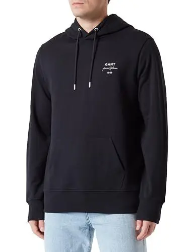 Produktbild: GANT Herren Logo Script Hoodie Kapuzenpullover, Black, XL