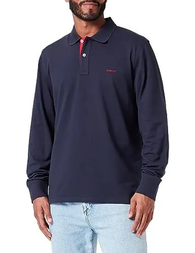 Produktbild: GANT Herren REG Contrast Pique LS Rugger LANGARMPOLOSHIRT MIT KONTRASTLOGO, Evening Blue, L