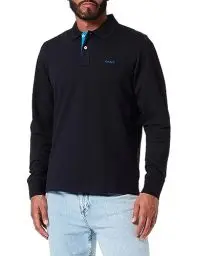 Produktbild: GANT Herren REG Contrast Pique LS Rugger LANGARMPOLOSHIRT MIT KONTRASTLOGO, Black, L
