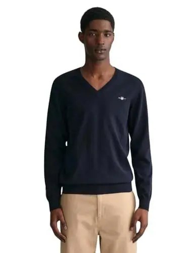 Produktbild: Gant Herren Classic Cotton V-Neck Pullover, Evening Blue, M EU