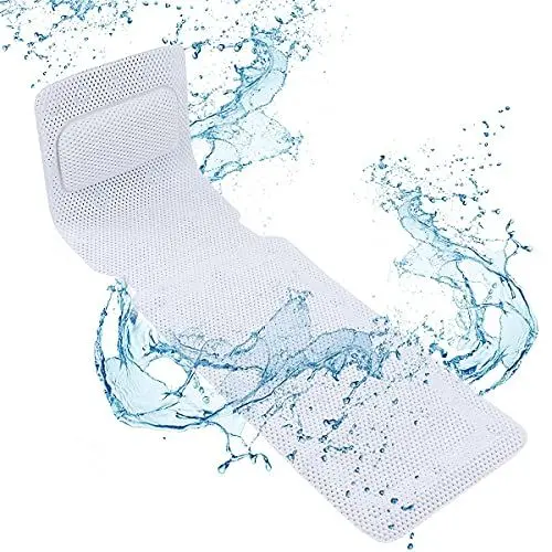 Produktbild: Ganzkörper Badewannenmatte mit Kissen, Ganzkörper Badematte Kissenmatte, 3D Air Mesh Schichten, für Kopf Schulter Rückenstütze, 125x36cm Badekissen für Wanne, rutschfestes Spa Kissen mit Saugnäpfe