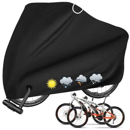 Produktbild: GAOHUI Fahrradabdeckung Wasserdicht, Fahrradschutzhülle Fahrradträger 210D Oxford, Atmungsaktiv Regenschutz Schutzbezug für 2 fahrräder, 200x90x110CM - Schw