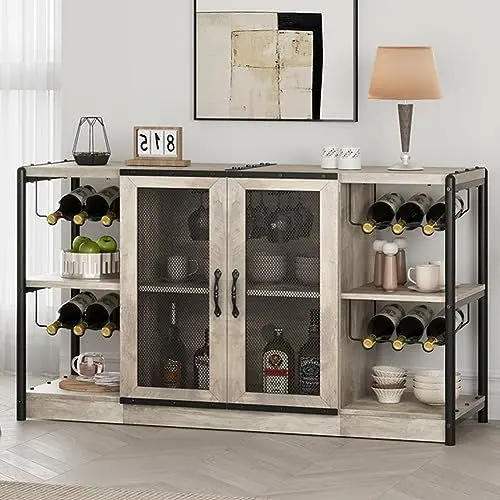 Produktbild: GAOMON Weinbar Schrank, Likörschrank für Likör und Gläser, Industriebars & Weinschränke mit Lagerung und Weinregal, Home Bar Möbel für Esszimmer, Wohnzimmer, Küche (Grau)