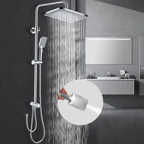 Produktbild: GAOZHI Regendusche Duschset ohne Armatur Duschsystem Duscharmatur Regenduschset mit 30x20cm eckig Duschkopf Duschsäule mit Handbrause Duschkopf mit Schlauc und Halterung Duschstange Chrom