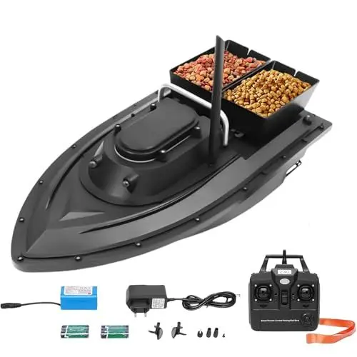 Produktbild: Garbenat Fischköderboot 500M RC Angelköder Boot Fernbedienung Futterboot mit GPS ABS Köderboot mit 2 Köderboxen & 5200mAh Batterie Angeln Futterboot für Tümpel, Seen, Flüsse (Schwarz)
