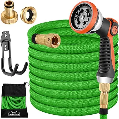 Produktbild: GARDEBRUK® Flexibler Gartenschlauch 30m 3fach Latexkern Vollmessing Adapter 1/2' 3/4' Zoll Wandhalterung Tasche Flexschlauch Wasserschlauch Grün