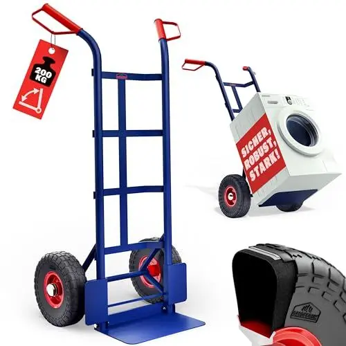 Produktbild: GARDEBRUK® Sackkarre klappbar 200kg Luftbereifung Stahl Transportkarre Haltegriffe Transportroller Stapelkarre Transportwagen Handkarre blau