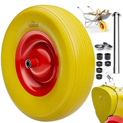 Produktbild: GARDEBRUK® Schubkarrenrad PU Vollgummi pannensicher 4.80/4.00-8 Ø390mm Stahlfelge 200kg Achse Rillenprofil Ersatzrad Reifen Vollgummireifen Gelb