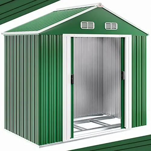 Produktbild: GARDEBRUK® XL Metall Gerätehaus 2m² mit Fundament 200x135x190cm Schiebetür Grün Geräteschuppen Gartenhaus Schrank 4m³