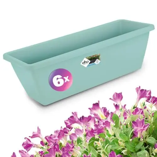 Produktbild: Gardebruk® 6X Blumenkasten Barcelona Überlaufrohre 40x19x16cm Reservoir Rechteckig Balkon Blumentopf Pflanzkasten Pflanzkübel Übertopf Mint