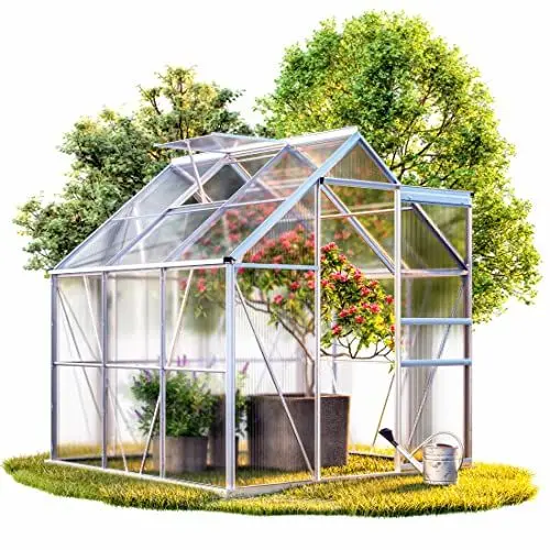 Produktbild: Gardebruk® Aluminium Gewächshaus 3,6m² mit Fundament 190x190cm inkl. Dachfenster Treibhaus Garten Frühbeet Aufzucht 5,8m³
