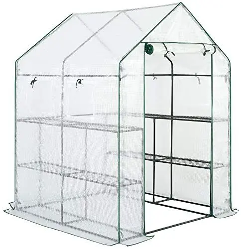 Produktbild: Gardebruk Foliengewächshaus 2m² 8 Ablagen aufrollbare Tür 4 Fenster Treibhaus Tomatenhaus Pflanzenhaus 195x143x143 cm
