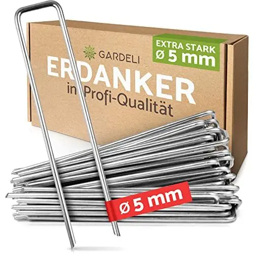 Produktbild: GARDELI® Anti-Rost Erdanker (Ø 5 mm) für extrem harte Böden – Unglaublich stabiler, verzinkter Stahldraht (rostfrei) – Profi Bodenanker – 20 cm lang, 3 cm breit (40 St)