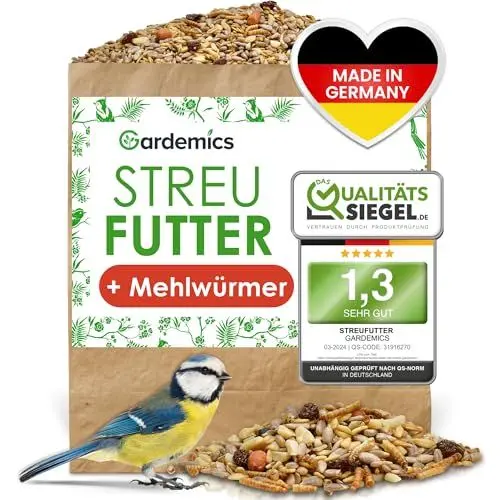 Produktbild: Gardemics Vogelfutter Wildvögel ganzjährig 10 Kg - Mit Mehlwürmern - Premium Protein Wildvogelfutter Ganzjahresfutter für Artenvielfalt im Garten