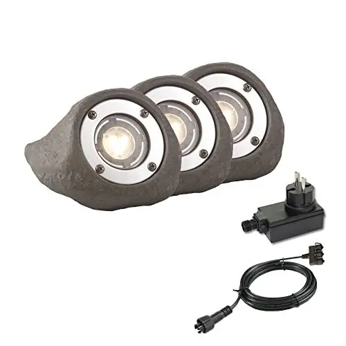 Produktbild: Garden Lights® Gartenstrahler Set Lapis - 12v 3W LED - IP68 Polyresin Grau - vollständig wasserdichte Leuchte (außer Kabelanschluss) - geeignet für Aufstelllung im Garten oder in der Nähe des Teiches