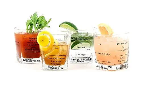 Produktbild: Garden Mile® 4 x Cocktailgläser & Rezeptbuch Cocktail-Set Party Trinken Alkohol Geschenkset Gläser Gin Wodka Whisky Rum Geschenkset
