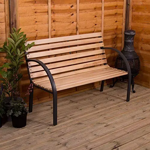 Produktbild: Garden VIda Gartenbank aus Holz mit Stahlrahmen 3 Sitz Außenbereich Möbel Möbelstück Sitzmöglichkeit Holz Bretter Stahl Innenhof Terrasse Sitz