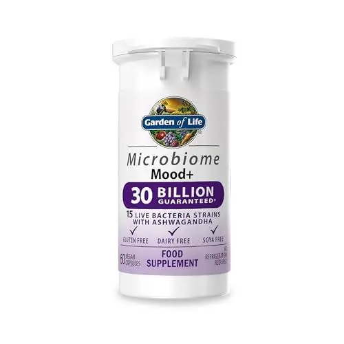 Produktbild: Garden of Life Probiotika Darmflora Aufbau Microbiome Mood+ Darmbakterien mit Acidophilus & Ashwagandha - Nicht-GVO, Glutenfrei – 60 Vegane Kapseln, Halal