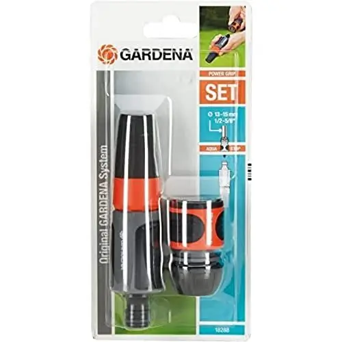Produktbild: Gardena Spritz-Satz für 13 mm (1/2 Zoll)- und 15 mm (5/8 Zoll)-Schläuche: Reinigungsspritzen-Set mit Aquastop für einen schnellen Anschlusswechsel (18288-20)
