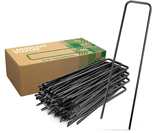 Produktbild: GardenGloss® Erdanker aus Stahl unverzinkt (25 Stück) - Stabile Bodenanker für Unkrautvlies, Gartenvlies, Zaun & Netz - 150 MM Lang, 25 MM Breit, Ø 2.7 MM Schwarz