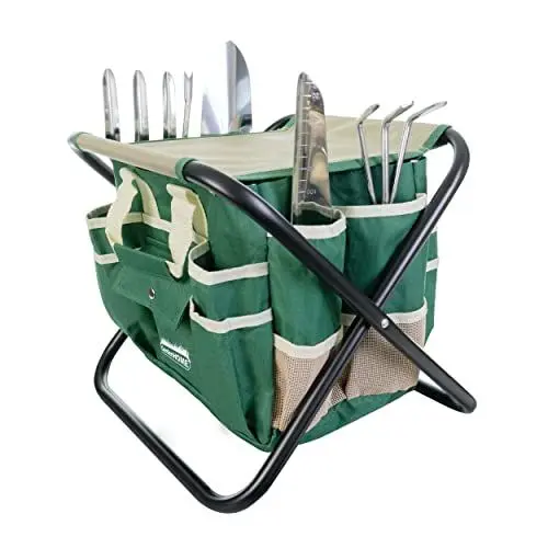 Produktbild: GardenHOME Gartenwerkzeug-Set, 7-teiliges Edelstahl-Werkzeugset, Strapazierfähiger Klapphocker, Abnehmbare Tragetasche Aus Segeltuch, Organizer Für Gartenwerkzeug-Set
