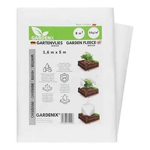 Produktbild: GARDENIX Frostschutz Pflanzen 50g/m² - 8m² Winterschutz für Pflanzen 1.6m x 5m, Winterschutzvlies, Wintervlies, Winterschutz, Pflanzenschutz, Gartenvlies Frostschutz, Schützt vor Wind, Hagel, Frost