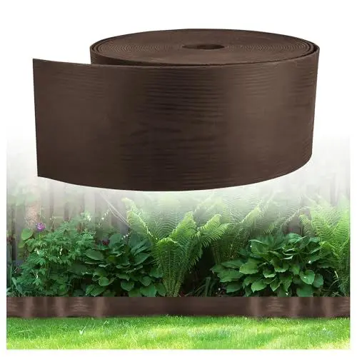 Produktbild: GARDENIX Flexible Rasenkante Kunststoff 10m, Höhe 130mm - Rasen Beeteinfassung Holzoptik - Beetumrandung Rund - Wetterbeständige Rasenbegrenzung, Rasenkanten Braun