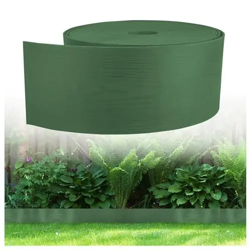 Produktbild: GARDENIX Flexible Rasenkante Kunststoff 10m, Höhe 8cm - Rasen Beeteinfassung Holzoptik - Beetumrandung Rund - Wetterbeständige Rasenbegrenzung, Rasenkanten Grün