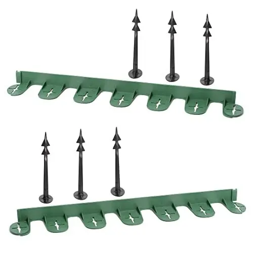 Produktbild: GardenPlast® PalisGarden Rasenkante – Flexible UV-beständig Wetterfest Raseneinfassung Beeteinfassung Beetumrandung Mähkante (3m + 12 Stück Erdanker, Grün)