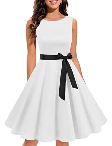 Produktbild: Gardenwed Damen Rockabilly Kleider 50er Jahre Festliche Kleider Knielang Weiß A-Line Petticoat Abendkleid Kleid Hochzeit gast Weiß XL
