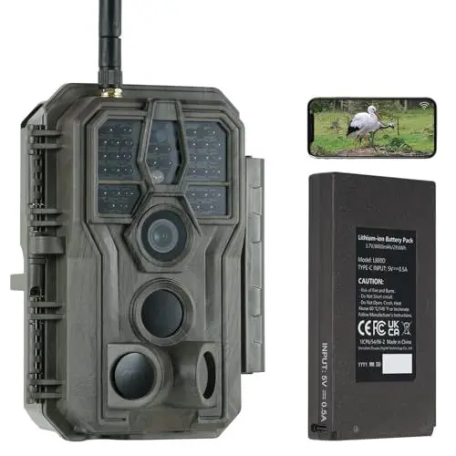 Produktbild: GardePro E8P Wildkamera WLAN, Wiederaufladbare 8000mAh Akku, 64MP 1296P, Wildtierkamera mit bewegungsmelder nachtsicht, Handyübertragung, WiFi, App