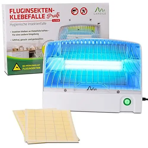 Produktbild: GARDIGO® Gelbfalle mit LED UV-licht für 70m² | Insektenfalle gegen Mücken Fliegen | Hygienische Mückenfalle mit Gelbtafeln | Fliegenfalle für Innenbereich Gastronomie Gewerbe | Mückenschutz