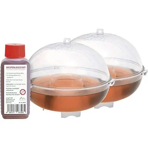 Produktbild: Gardigo Wespenfalle mit Lockstoff - 2er Set mit 100ml Lockstoff | Wespen Abwehr mit 13cm Durchmesser | Made in Germany | Insektenfänger aus Kunststoff zum Aufhängen oder Hinstellen | Fliegenfalle