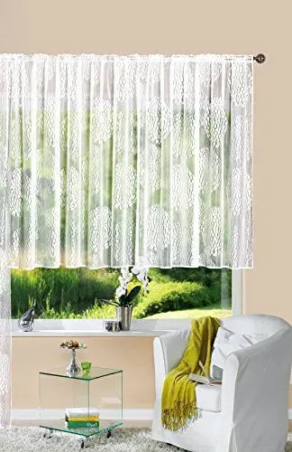 Produktbild: Gardine Store Jacquard Fabio HxB 120x300 cm Kräuselband Universalband Weiß Kreismuster Transparent Voile Vorhang Wohnzimmer, 13143