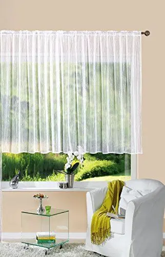 Produktbild: Gardine Store Jacquard Isabella HxB 120x300 cm Kräuselband Universalband Weiß Längsstreifen Transparent Voile Vorhang Wohnzimmer, 13145
