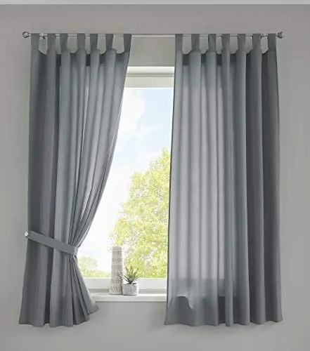 Produktbild: Gardinenbox 2er Set Vorhänge Schal Schlaufen »Berlin« HxB 175x140 cm Grau Blickdicht Microsatin Lichtdurchlässig Kräuselband Uni Matt, 20400N2